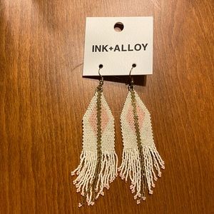 Ink + Alloy white pink & gold seed bead earrings